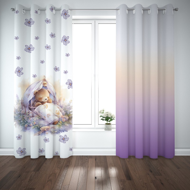 پرده مدل اتاق کودک طرح خرس خوابالو کهشکانی سایز 140x280 سانتی متر