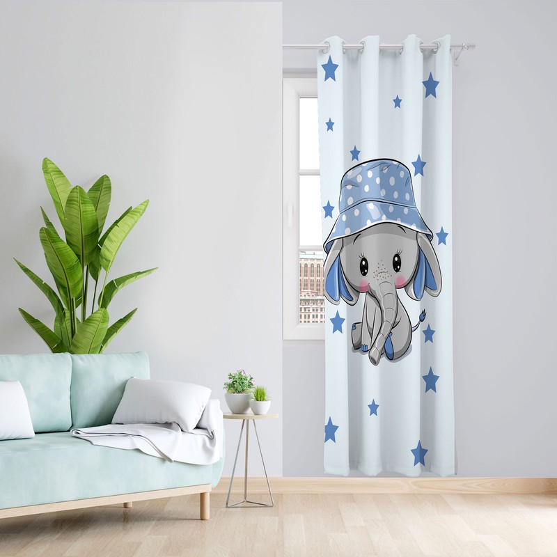 پرده مدل اتاق کودک مخمل پانچی طرح بچه فیل کد 4323 سایز 140x280 سانتی متر