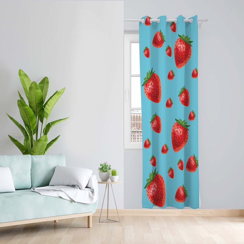 پرده طرح توت فرنگی مدل مخمل پانچی کد 1577 z سایز 140x200 سانتی متر