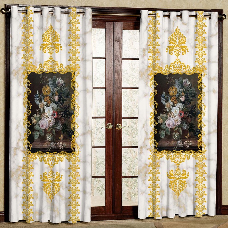 پرده پانچی بارمان دکور طرح وسط گل مدل هازان کد5270 W سایز 140x280 سانتی متر