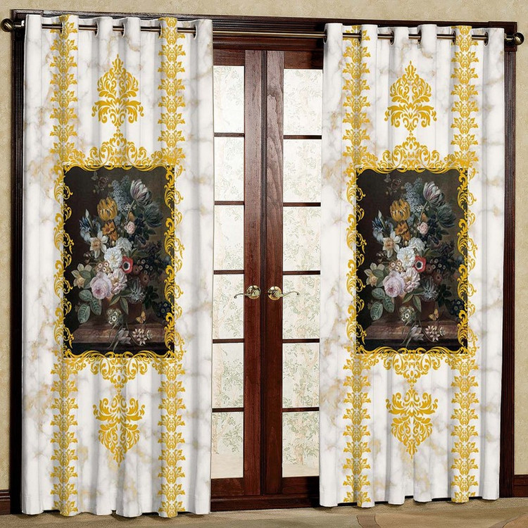 پرده پانچی بارمان دکور طرح وسط گل مدل هازان کد5270 W سایز 140x280 سانتی متر